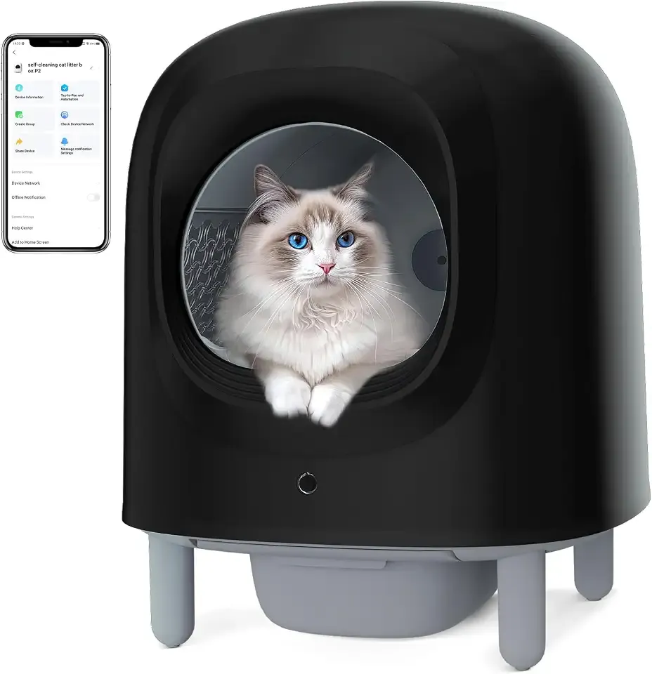 LOQFA Self-Cleaning Cat Litter Box - 56L Extra Large Robot Automatic Cat Litter Box for Multi Cats with Safety Protection/Anti-Pinch/APP Control