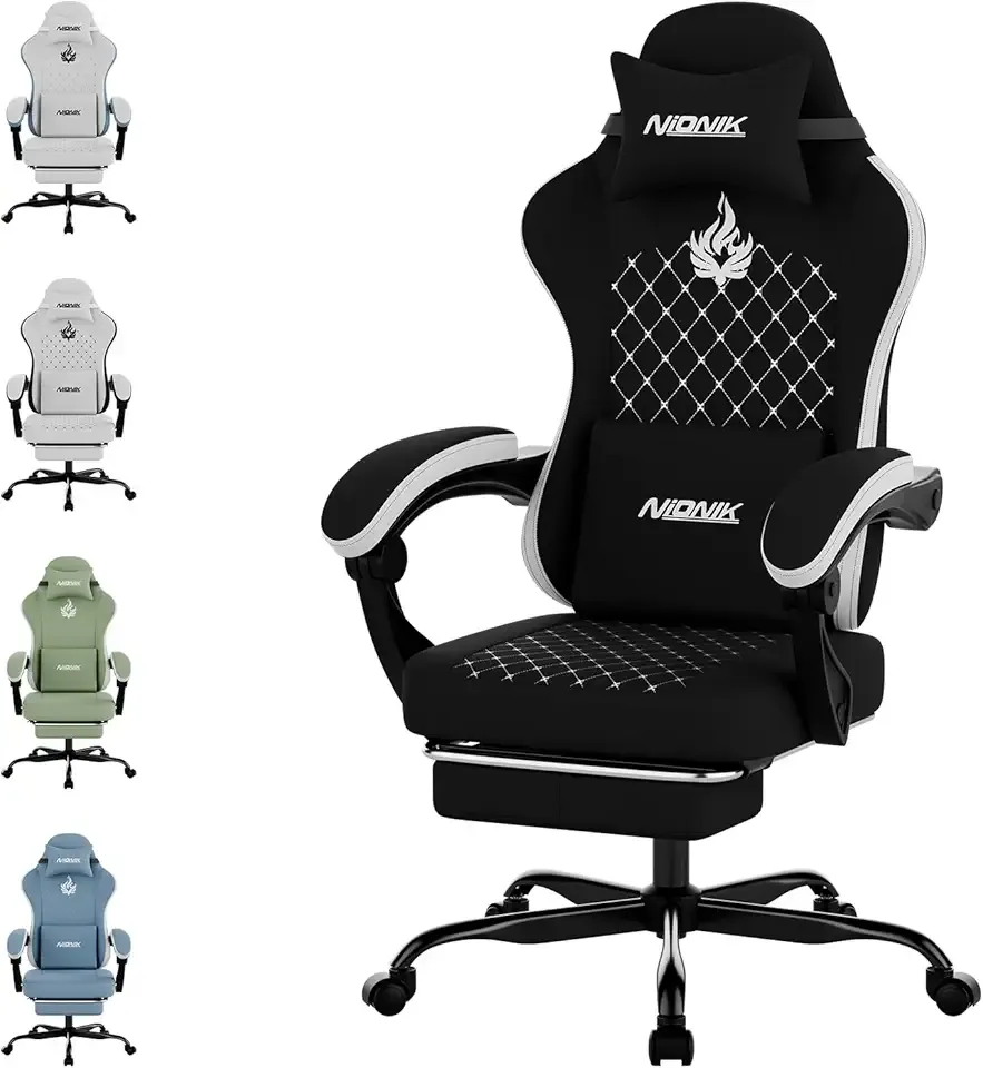 Gaming Chair with Massage,Ergonomic PC Gaming Chair Computer Chairs with Footrest Comfortable Headrest and Lumbar Support, High Back Blackwhite