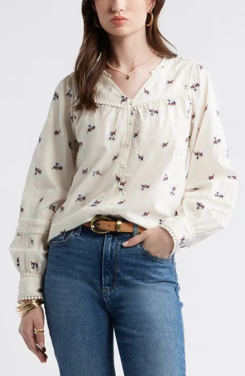 Lace Trim Button-Up Shirt
