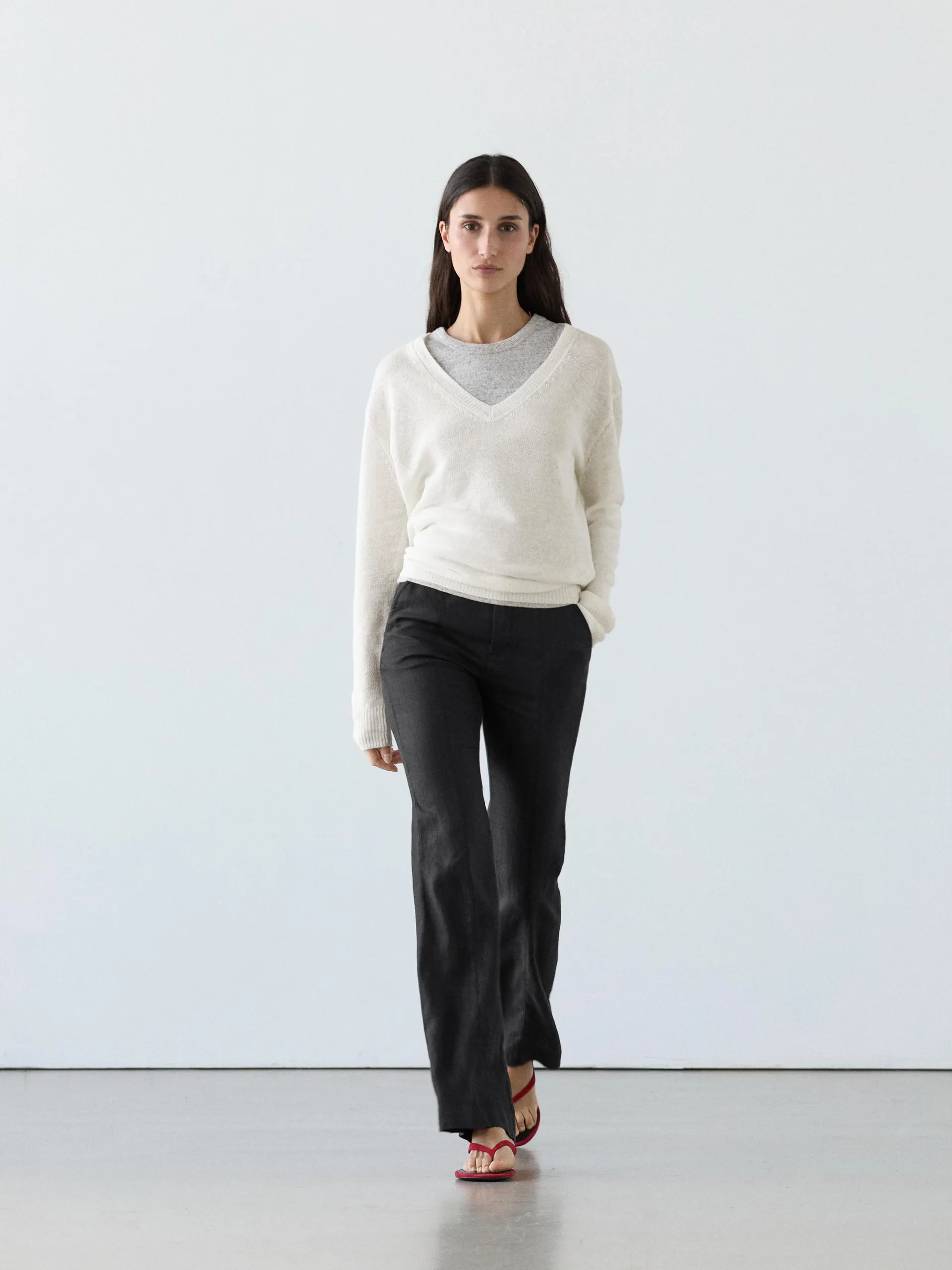 Kalhoty kick flare fit 100% len