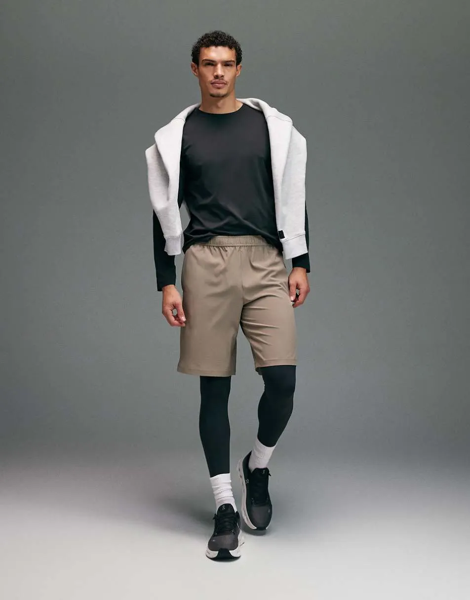 4505 10 inch loose fit quick dry training shorts with zip pockets in sandstone