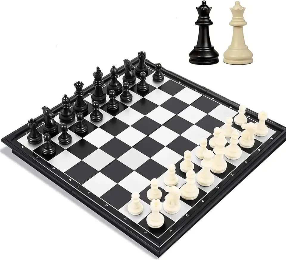 Travel Chess Set, 10 inch Magnetic Chess Board with 2 Extra Queen Portable Folding Board Chess Games for Kids, Adults