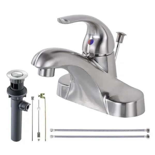 ARCORA 4 in.​ Centerset Single Handle Low Arc Bathroom Faucet with Drain Kit Included in Brushed Nickel