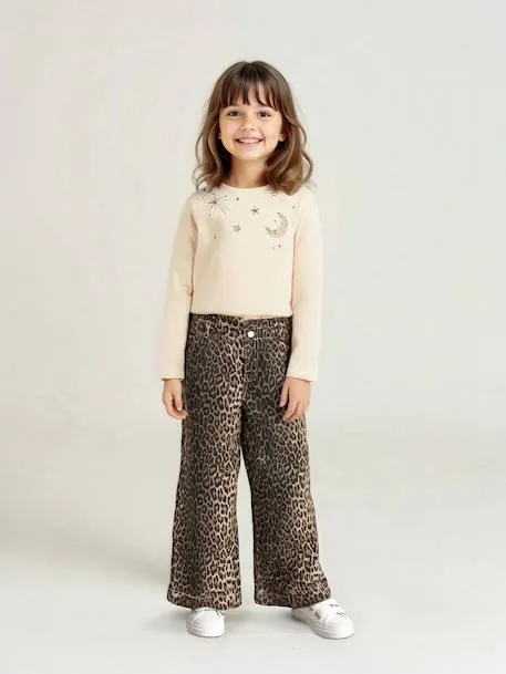 Pantalon fille large imprimé - beige