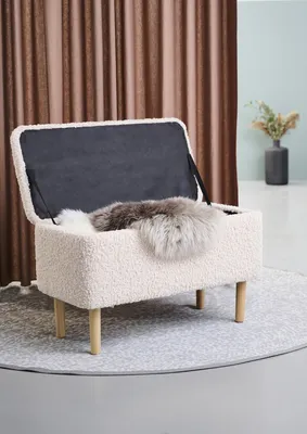 Bankje Sem teddy met opbergruimte Gebroken wit