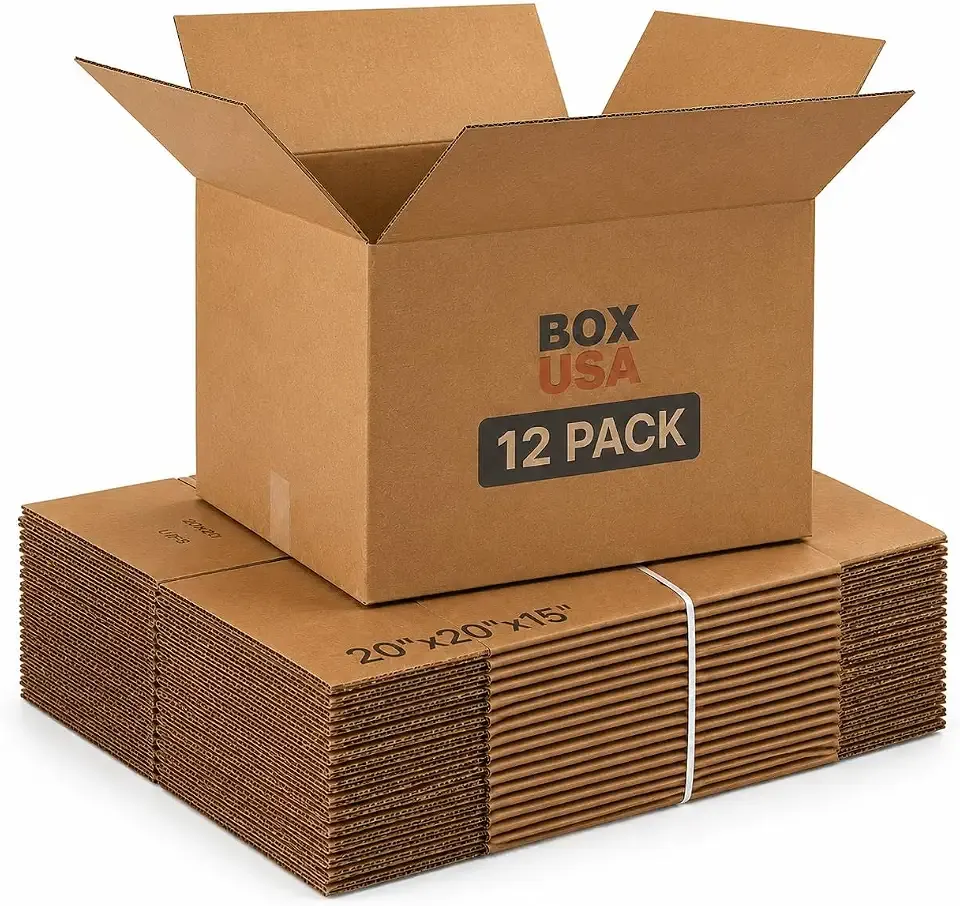 BOX USA Moving Boxes Holds 65lbs, 20"L x 20"W x 15"H (12-Pack) Large - Corrugated Cardboard Box for Shipping, Mailing, Packing, Packaging and Storage