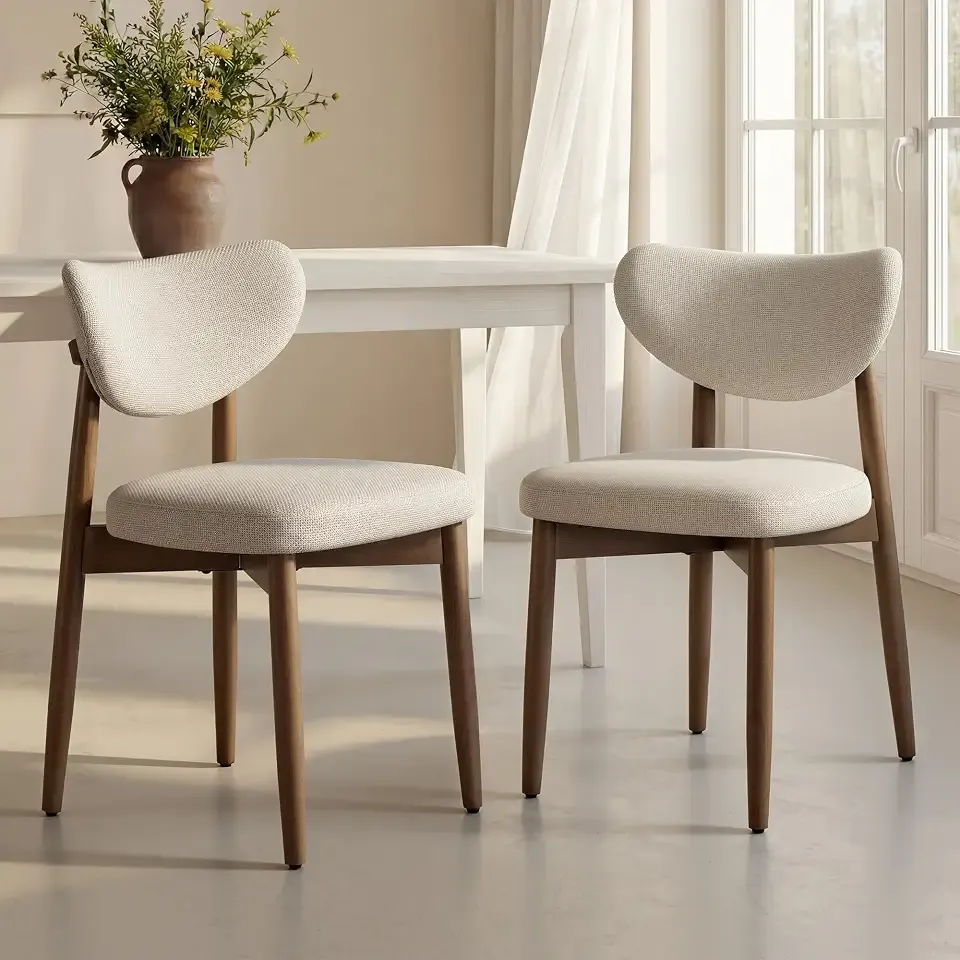 VASAGLE Wooden Dining Chairs Set of 2, Upholstered Kitchen Chairs | Solid Wood Legs, Ergonomic Curved Backrest, Built-in Handle, Mid Century Modern, for Kitchen Dining Vanity, Cappuccino Beige
