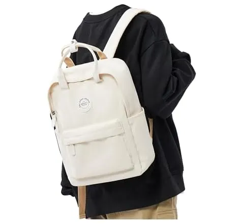 BJLFS White School Backpack for Girls Boys,Waterproof Bookbag for Women Men, College Student School Bag, Lightweight Travel Rucksack Casual Daypack,Laptop Backpacks