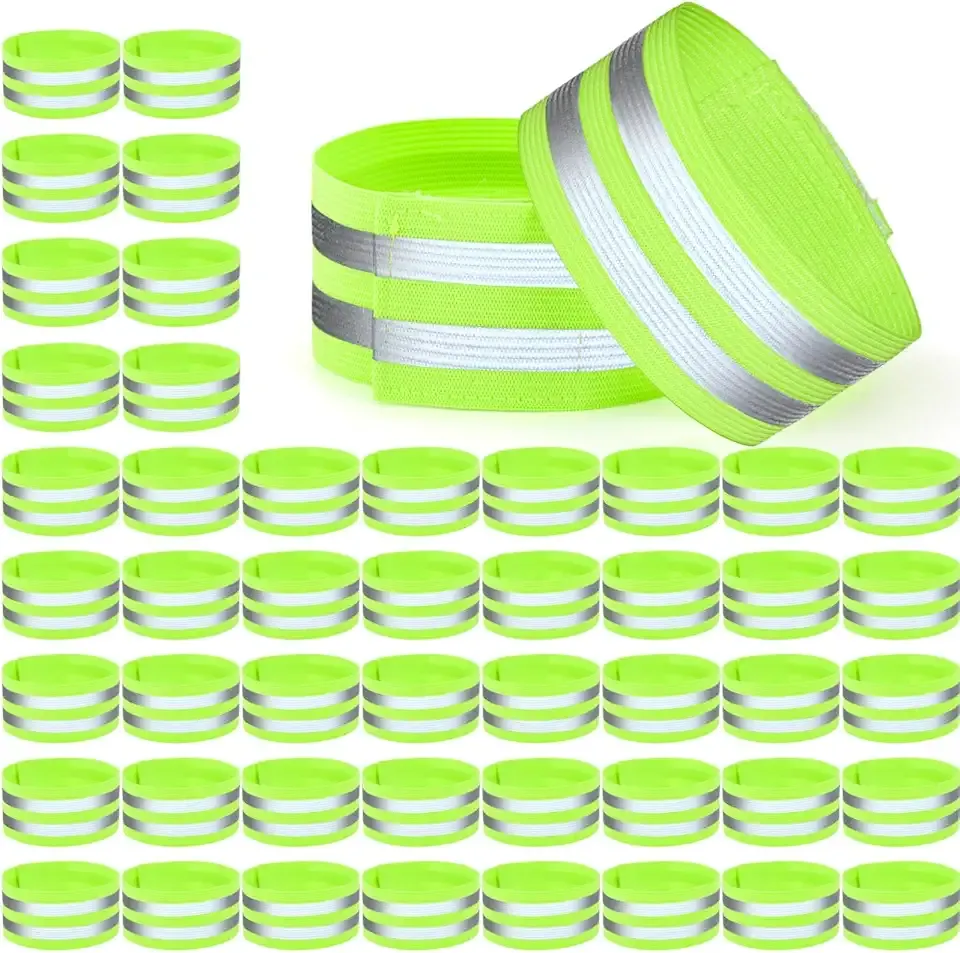 Tlence 50 Pack Reflective Bands, High Visibility Safety Reflector Armband, Security Tape Strip Bracelets, Cycling Warning Fluorescent Sash, Night Walking Cycling Gear for Wrist Arm Ankle Leg
