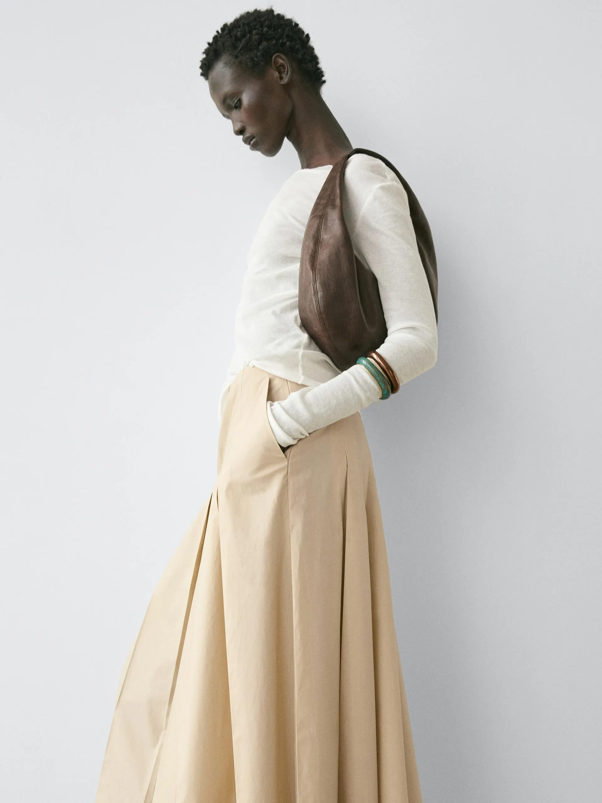 Midi sukně se sklady z bavlny