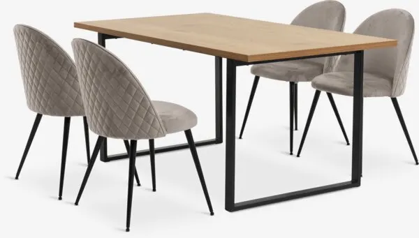 AABENRAA + KOKKEDAL AABENRAA L160 tafel w.eik + 4 KOKKEDAL stoelen grijs