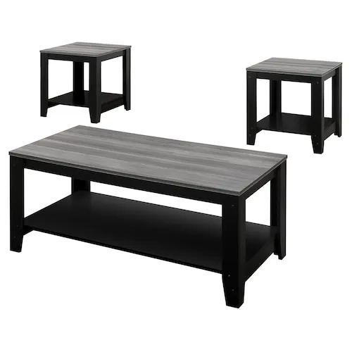 Monarch Specialties Table Set, 3pcs Set, Coffee, End, Side, Accent, Living Room, Laminate, Black, Grey, Transitional