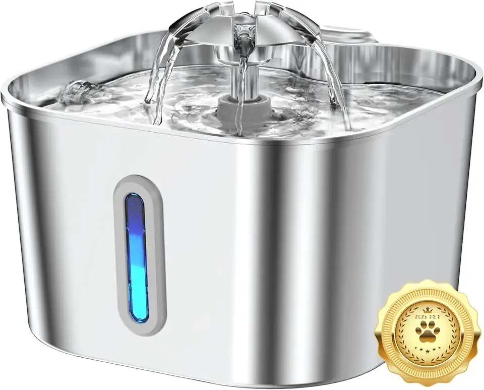 Cat Water Fountain Stainless Steel, 2.2L/74oz Cat Fountain with Quiet Pump, Automatic Pet Water Dispenser, Ideal for Multi-pet Homes, Fresh & Clean Water for Cats and Dogs