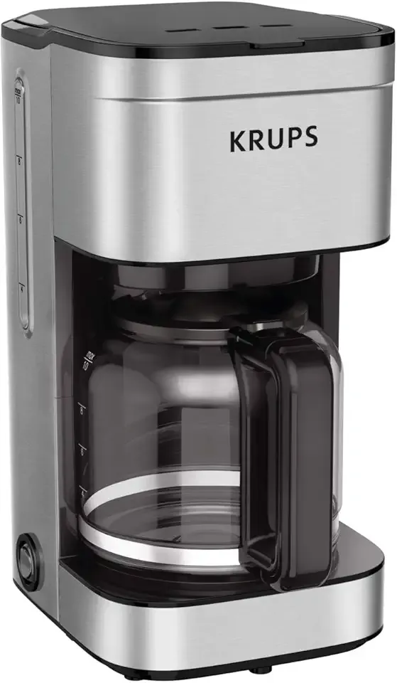 KRUPS Coffee Maker 10 Cups Simply Brew Stainless Steel Drip Coffee Maker, 900 Watts Coffee Filter, Drip Free, Dishwasher Safe Pot , Black & Silver