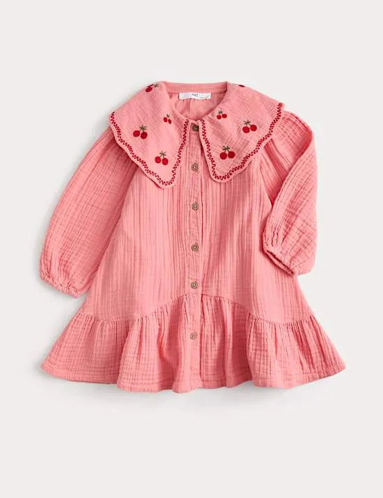 Pure Cotton Embroidered Collar Dress (1-8 Yrs)