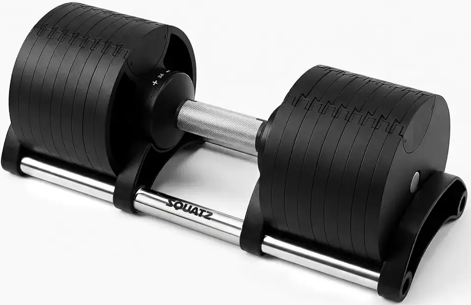 SQUATZ Adjustable Dumbbells with Quick Weight Change, Space-Saving Dumbbell Set with Anti‑Slip Handle, Secure Locking System, Heavy‑Duty Plates & Base for Home Workout and Strength Training