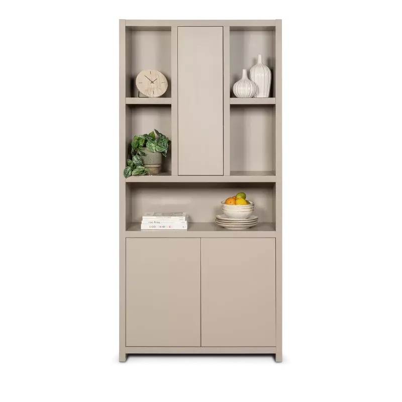 Wandkast (3 deuren/5 vakken) Monza - Beige/Grijs