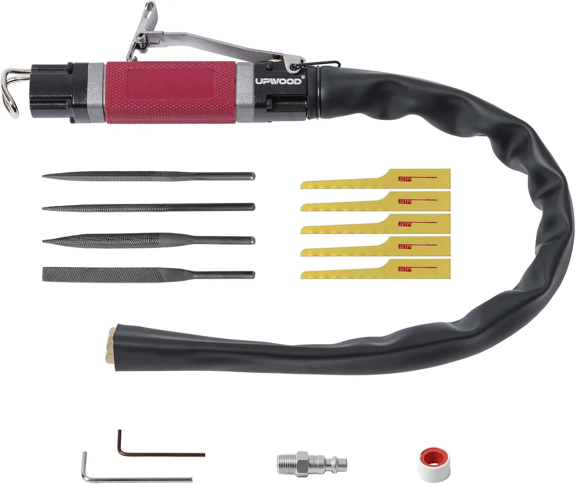 Air Reciprocating File Body Saw, Multi-function Low Vibration 8000spm Pneumatic Cutting Tool & Abrasive Tool with 4 Files and 5 Saw Blades (Stroke Length: 5mm)