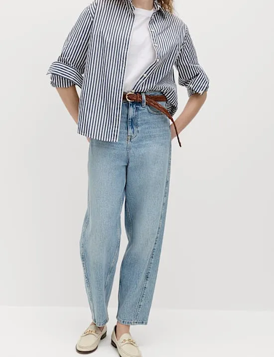 High Waisted Carrot Leg Ankle Grazer Jeans
