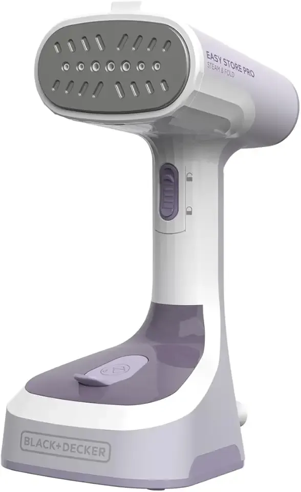 BLACK+DECKER Easy Store Pro Foldable Steamer, GS0311-0PD, 45-Second Heat Up, Extra Long Power Cord & Lint Remover Attachment, Powerful Steam Performance for Clothes, Drapes & Upholstery