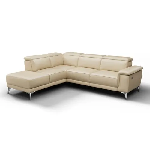 Pista Full Leather Left Chaise Sofa 112.5"- Top Grain Leather - Power Reclining, Beige