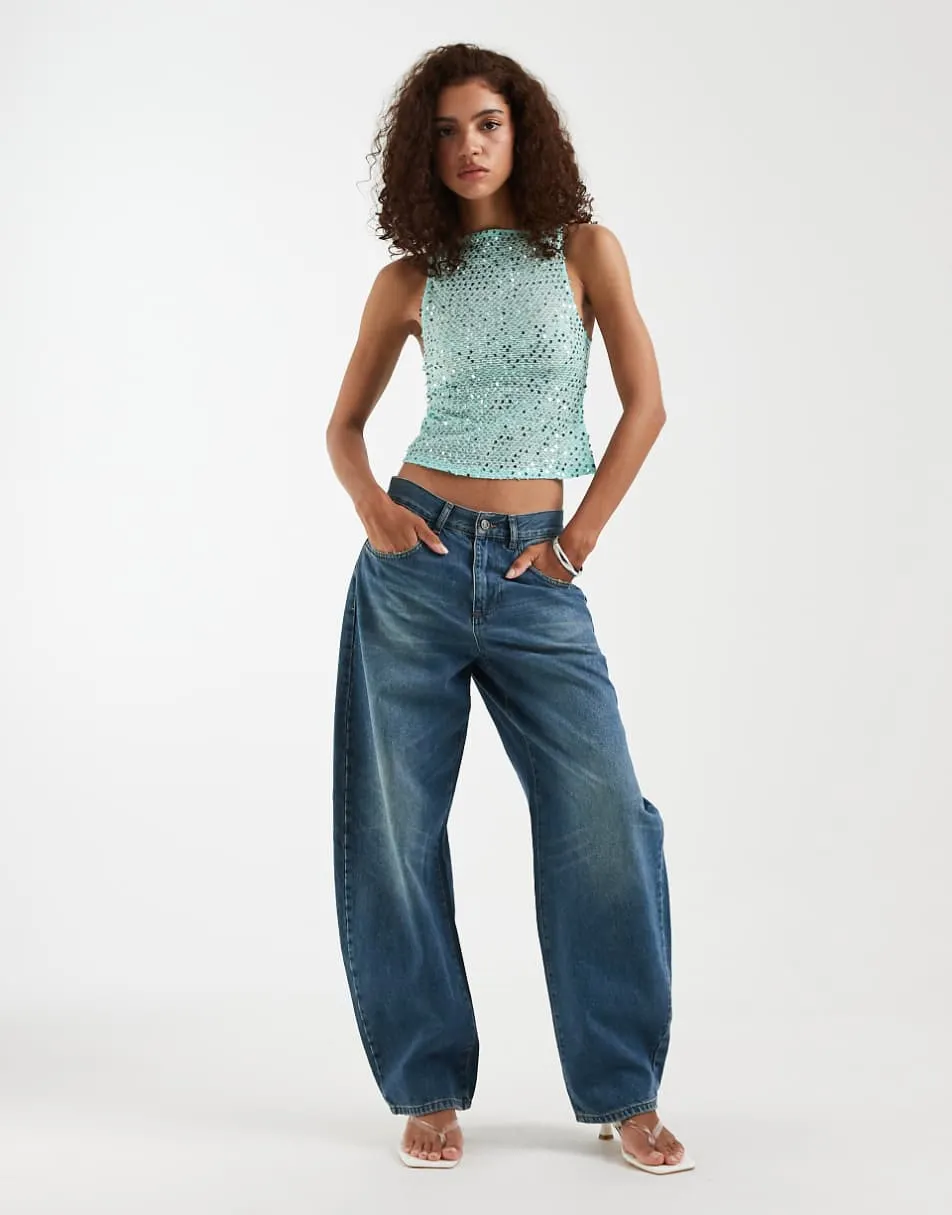 Motel dudley sequin knit vest in aqua