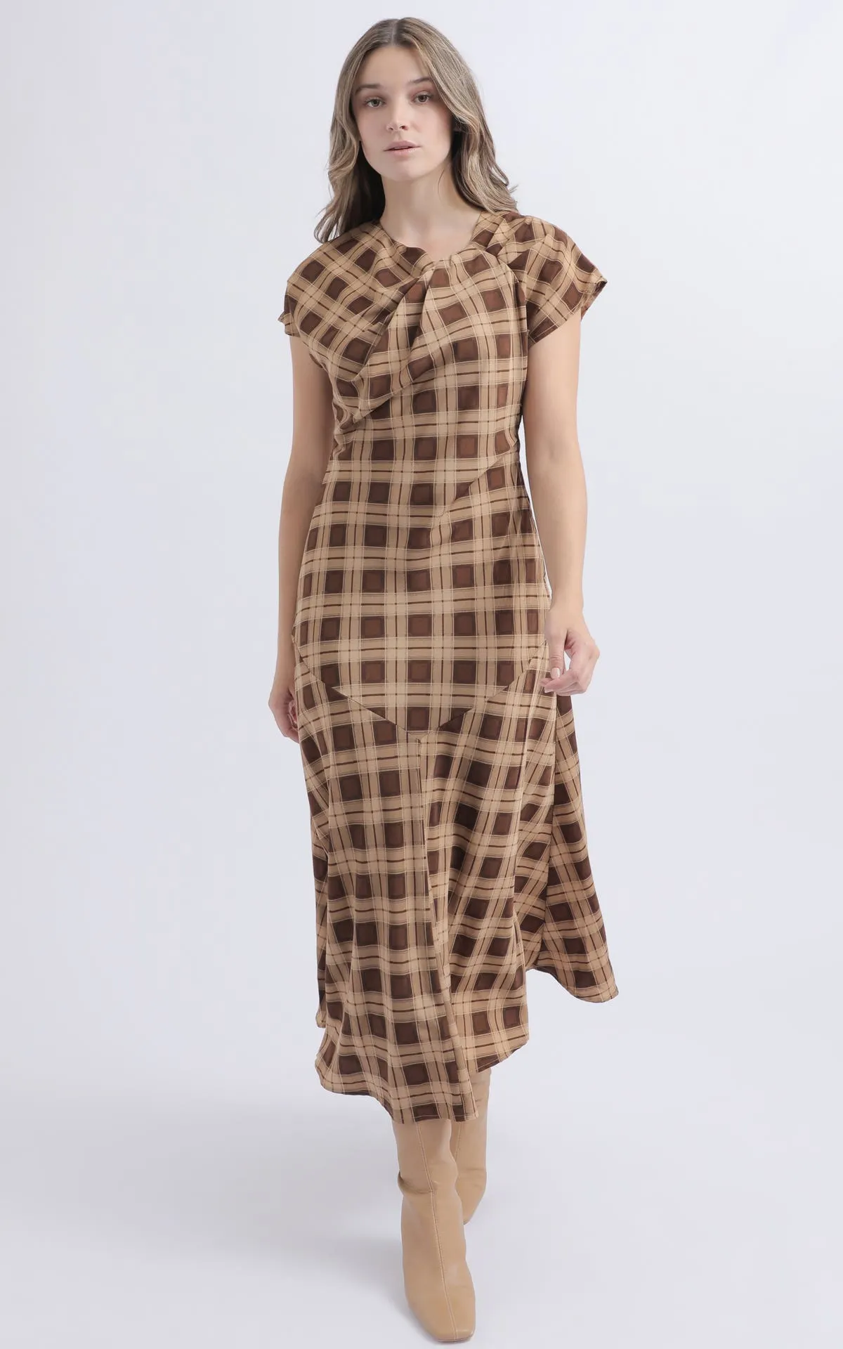 CDC Plaid Pleat Detail Dress