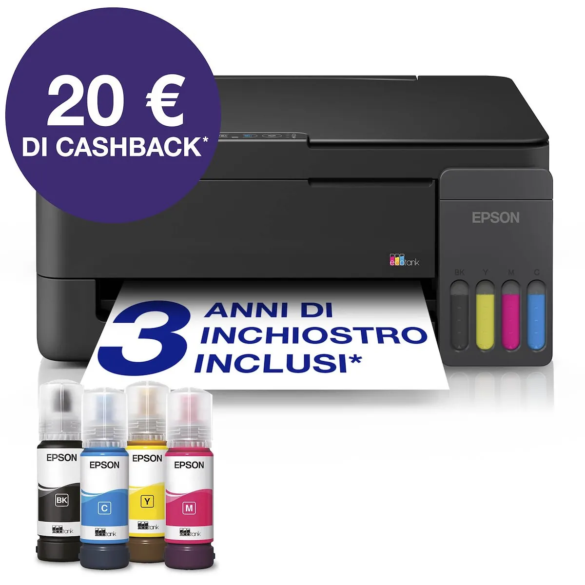 EPSON - EcoTank ET - 2910 stampante multifunzione A4 Wi - Fi con serbatoi di inchiostro, fino a 3 anni di inchiostro inclusi, 20 € di cashback1