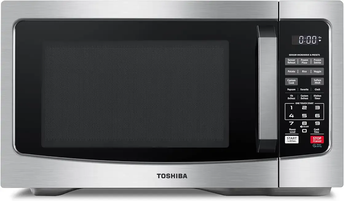 TOSHIBA EM131A5C-SS Countertop Microwave Ovens 1.2 Cu Ft with 12.4" Removable Turntable Smart Humidity Sensor, 12 Auto Menus Mute Function ECO Mode Easy Clean Interior, 1000W, Silver