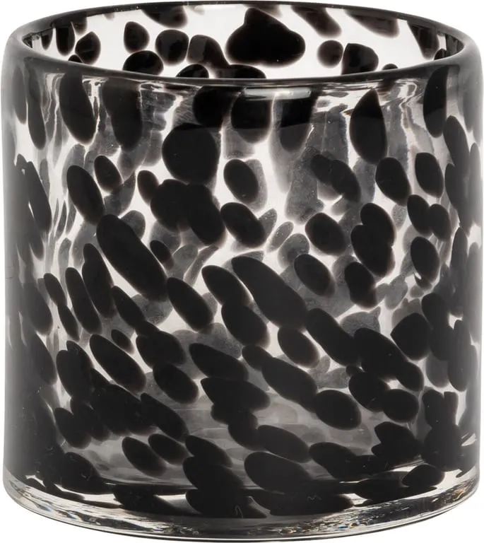 Lama telysholder glass svart leopard 10x10 cm