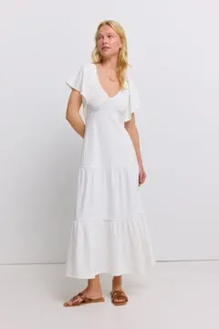 Vestido midi tirantes volantes