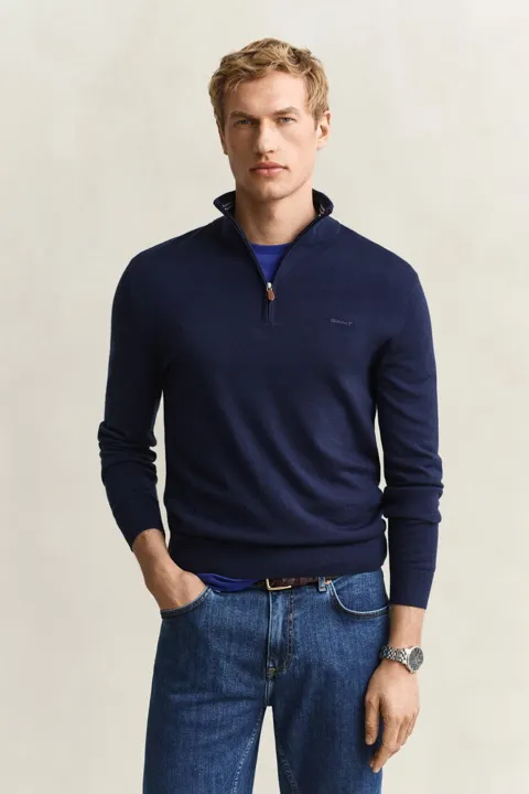Ekstra fin merinoullgenser med half-zip