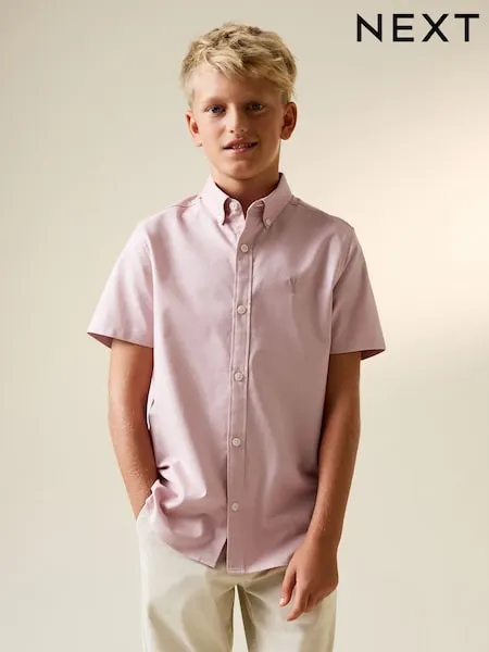 Pink Logo Short Sleeve Cotton Rich Oxford Shirt (3-16yrs)