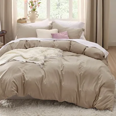80x90 Full 3-Piece Brown Cotton Washed Duvet Cover Set