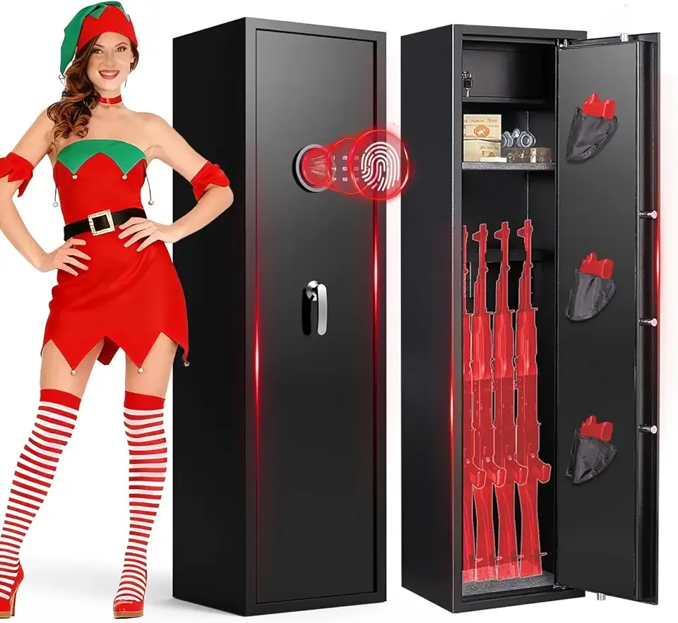 10-12 Fingerprint Gun Safe, Gun Safe for Rifles and Pistols,Gun Safes Large Rifle Safe,No Assembly Biometric GunSafe, Gun Cabinet with Adjustable Shelves,Dual Alarm & Mute Mode Switching