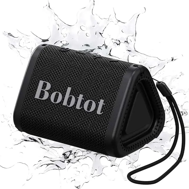 Bobtot Portable Bluetooth Speaker Wireless, IPX7 Small Shower Speaker Waterproof, 15H Playing Time, Loud and Stereo Sound with Bass, TWS Pairing for Party, Camping, Travel, Black