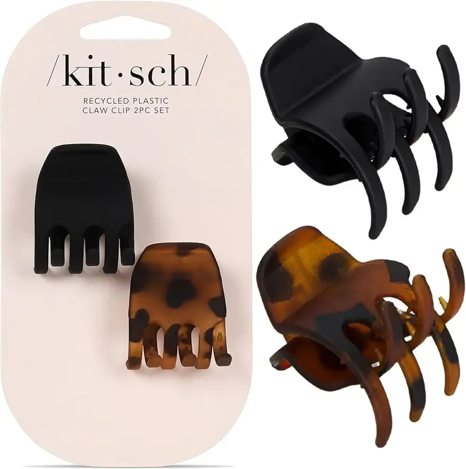 Kitsch Eco-Friendly Medium Claw Clips - Cute & Stylish Short Hair Accessories for Women, Girls | Ideal Size for Any Hairstyles | Ideal Gifts for Women, 2pcs (Black & Tortoise)