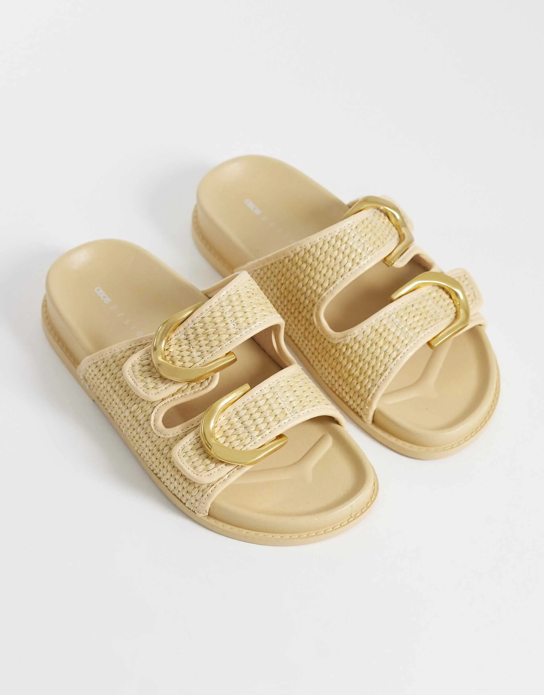 ASOS DESIGN Falcon double buckle footbed sandal in natural