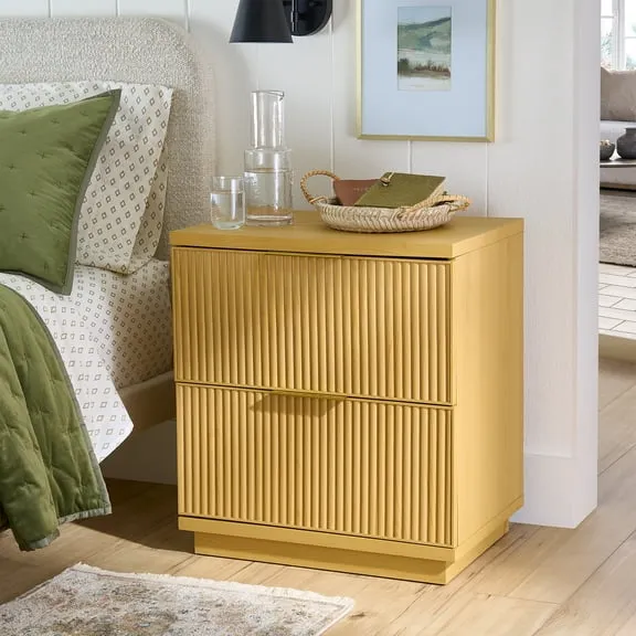 Better Homes & Gardens Lillian Fluted 2-Drawer Nightstand with USB, Natural Pine