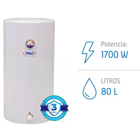 Termo Eléctrico 80 Litros de Muro 1700 Watts Ducha VAN80LTS