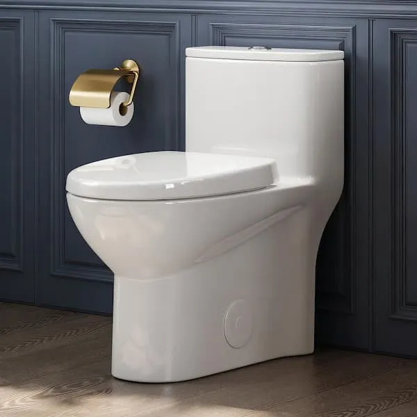 Hanikes 1-Piece 1.1/1.6 GPF Dual Flush Compact Elongated WaterSense Toilet in White Soft Close Seat Included
