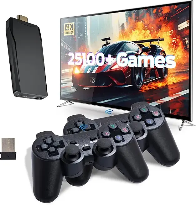 Retro Game Console, Wireless Retro Gaming Console, Plug & Play Video TV Game with 25100+ Built-in Games, 4K HD Output, and 2.4GHz Wireless Controller, 9 Classic Emulators(Black)