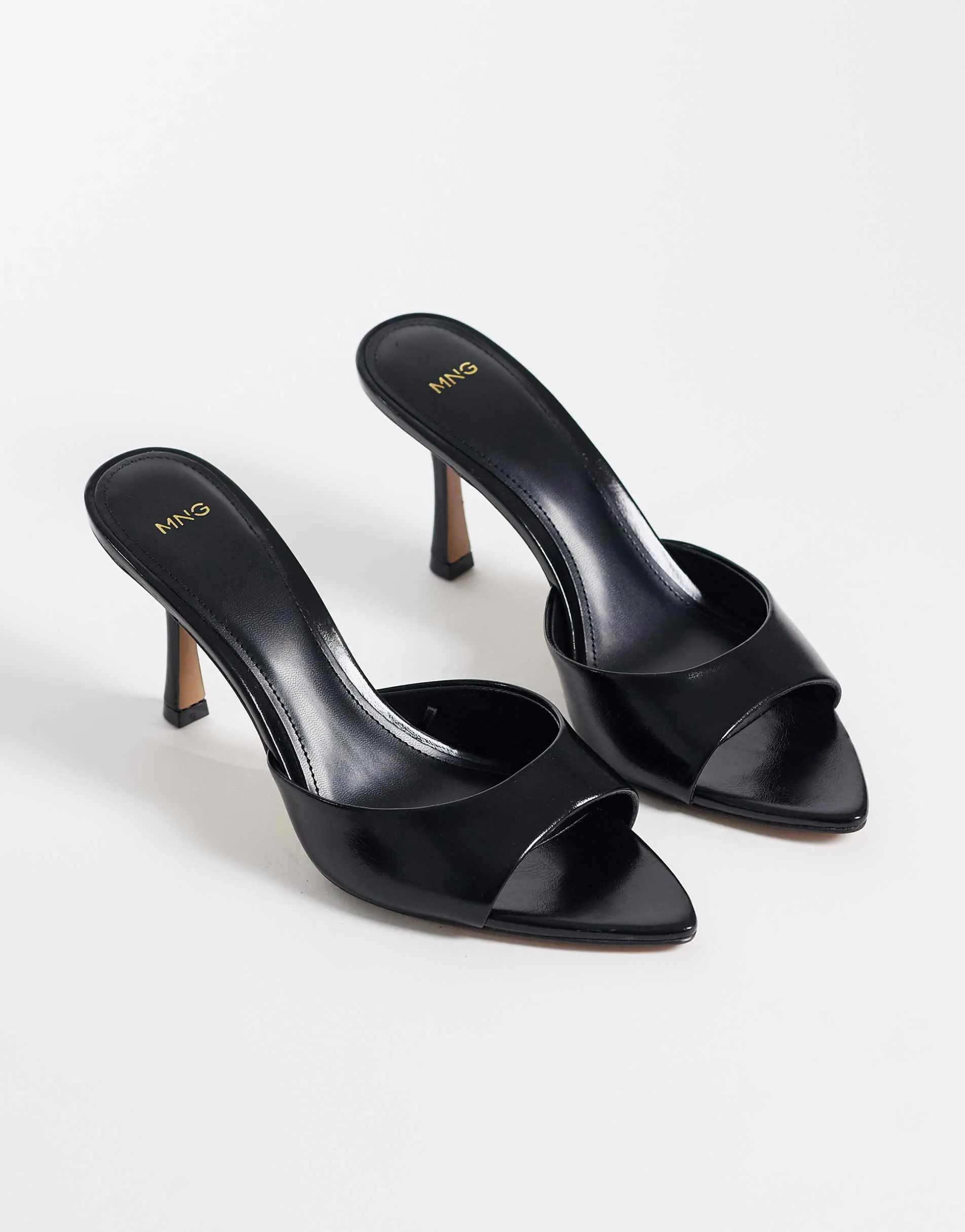 Mango faux leather heeled mule in black