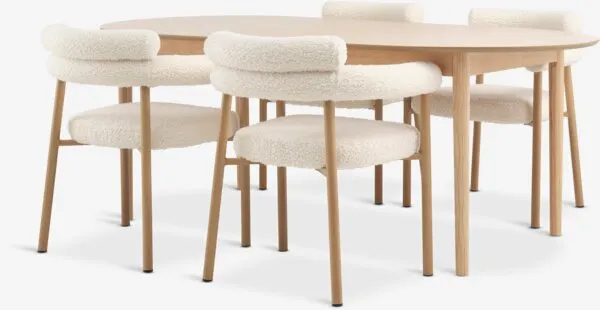 MARSTRAND + BREUM MARSTRAND L200/280 naturel eiken + 4 BREUM stoelen gebr. wit