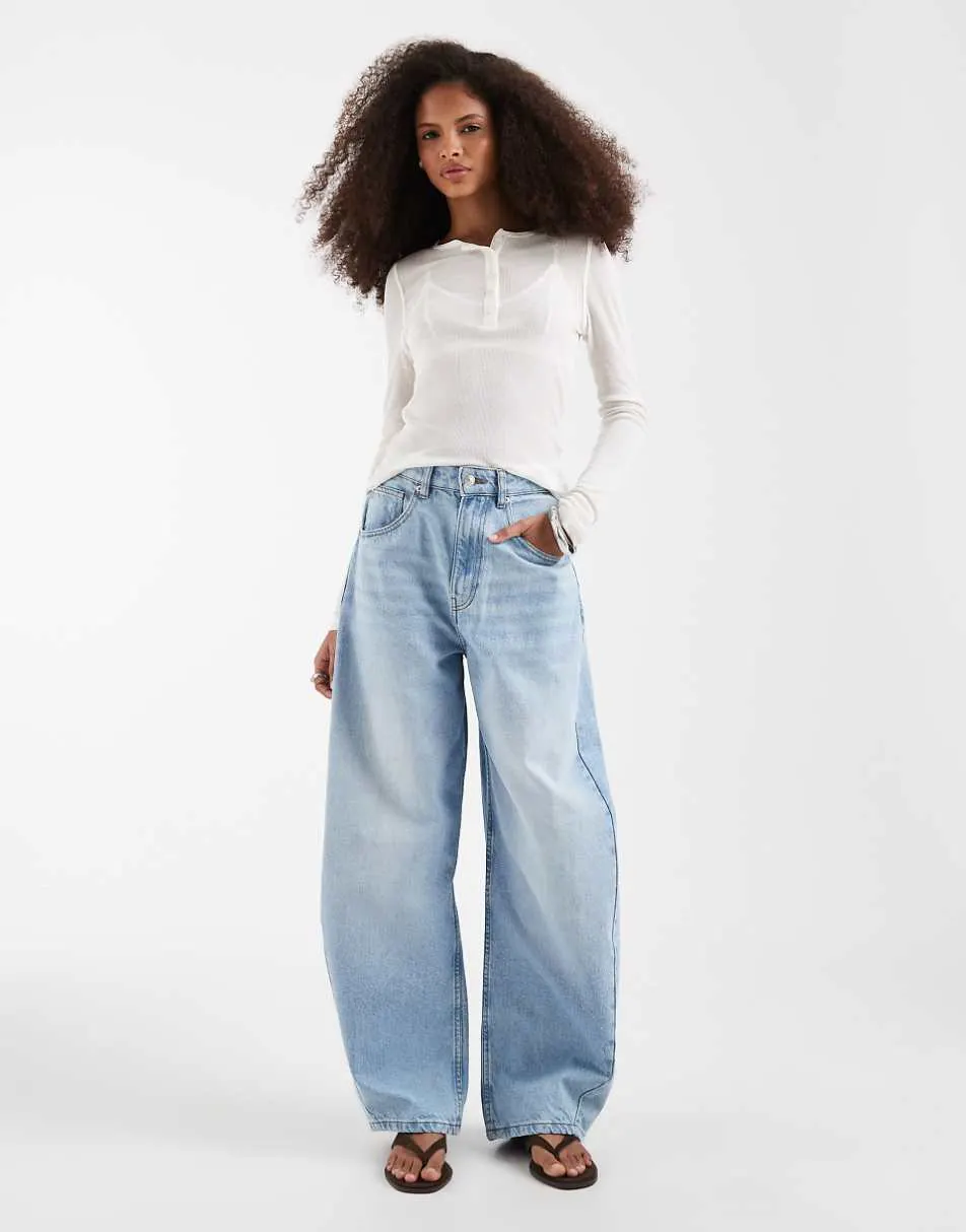 ASOS DESIGN high waisted barrel leg jeans in lightwash