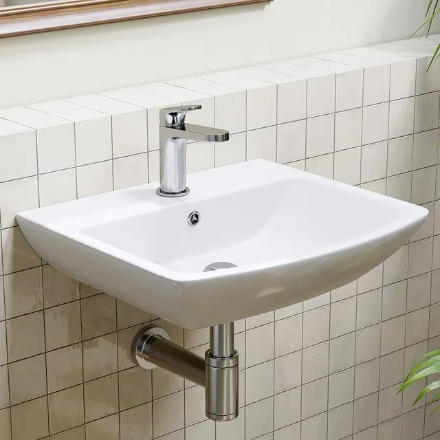Lavabo de cerámica 48 x 42 cm, lavabo con orificio para grifo, con rebosadero, lavabo pequeño de cerámica blanca, lavabo pequeño para invitados HOROW
