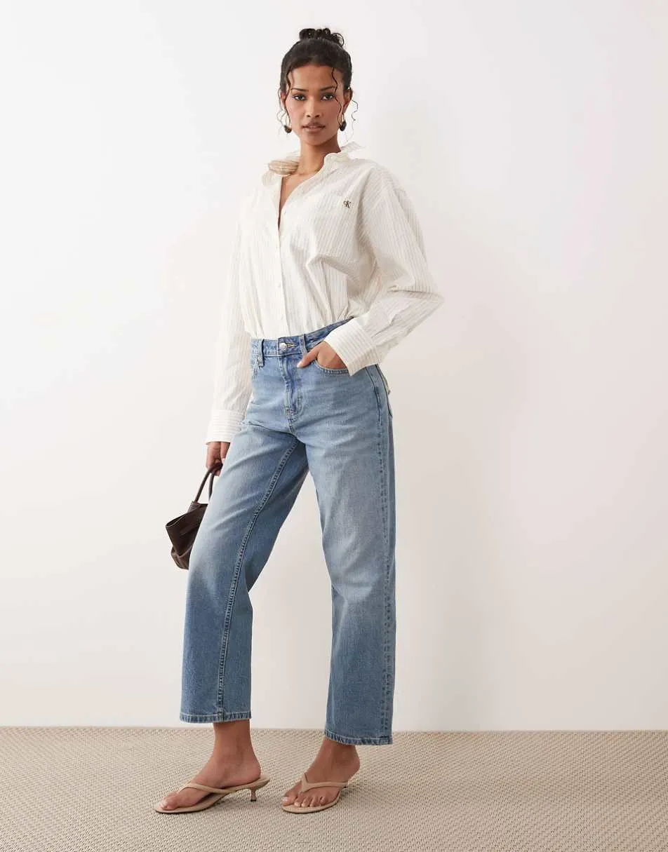 ASOS DESIGN ankle grazer comfort stretch straight leg jeans in authentic mid blue