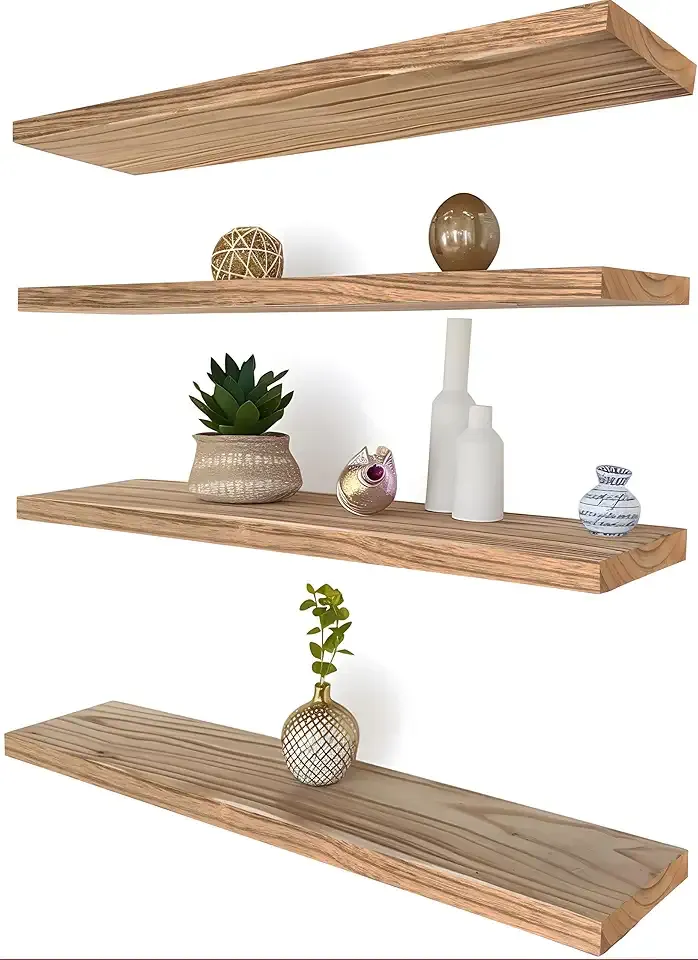 24 Inch Floating Shelves for Wall Rustic Light Wood Wall Shelves for Bedroom Set of 4