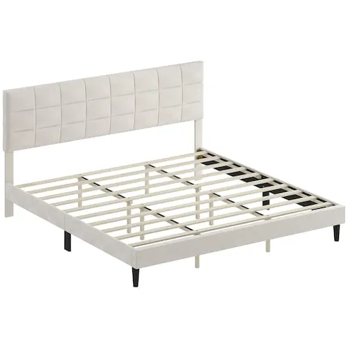 King Bed Frame with Headboard Under Bed Storage Wood Slats
