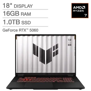 ASUS TUF 18" Gaming Laptop - AMD Ryzen 7 260 - GeForce RTX 5060, FHD+ 144Hz/3ms Display - 16GB RAM, 1TB SSD, Windows 11 Home